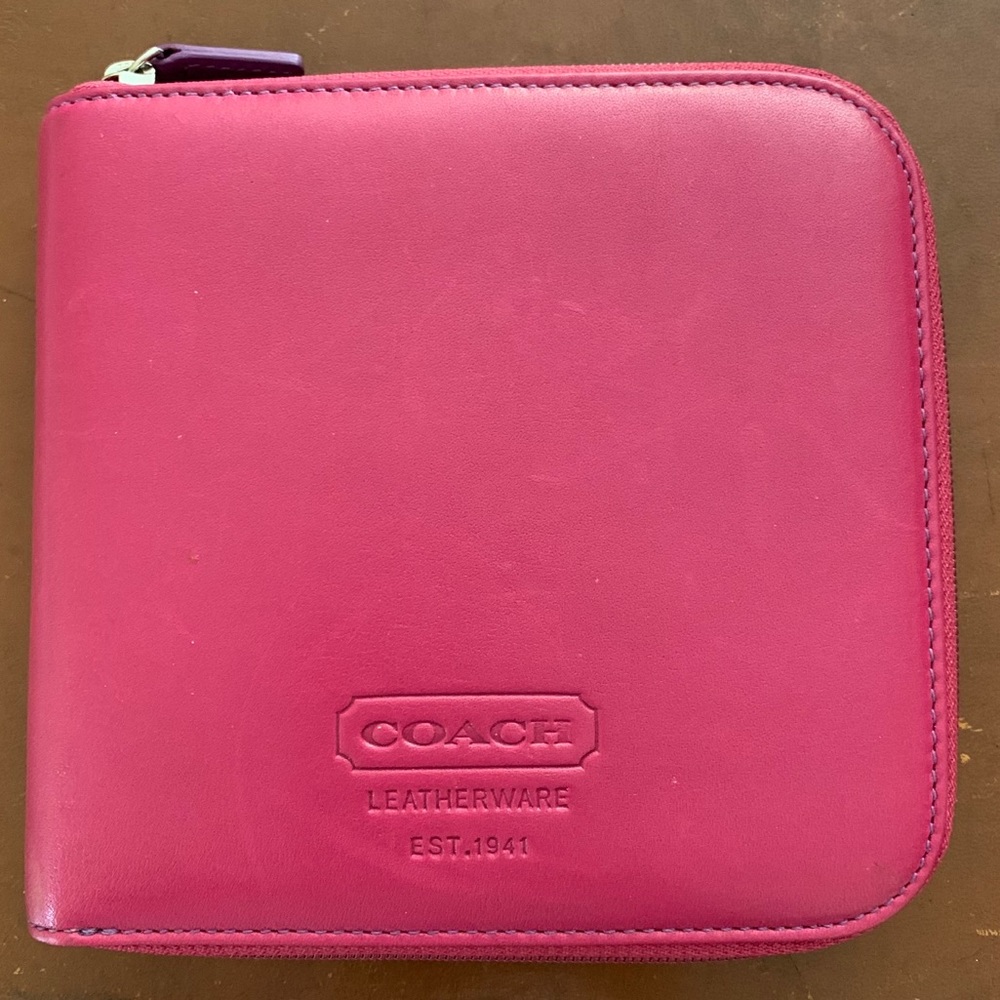 Coach Disc Holder Wallet Pink Leather